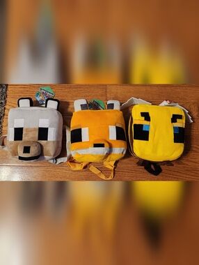 Nwt MINECRAFT Plush Backpack Lot- Wolf Bee Fox
